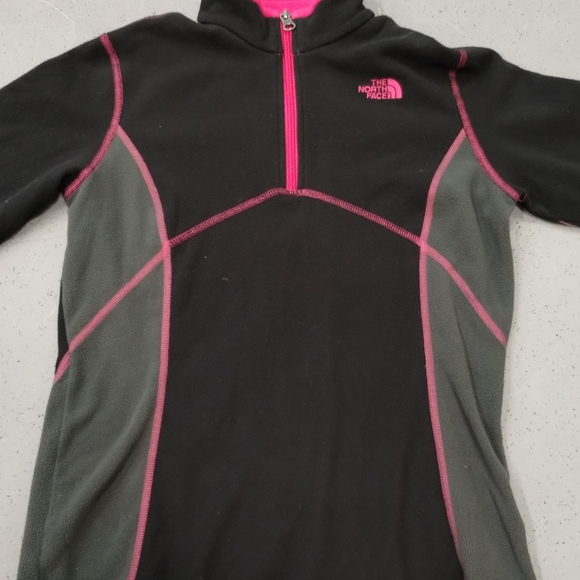 The North Face 1/4 Zip Fleece Pull Over sweater Girls L Black & Pink Lightweight - Picture 9 of 13